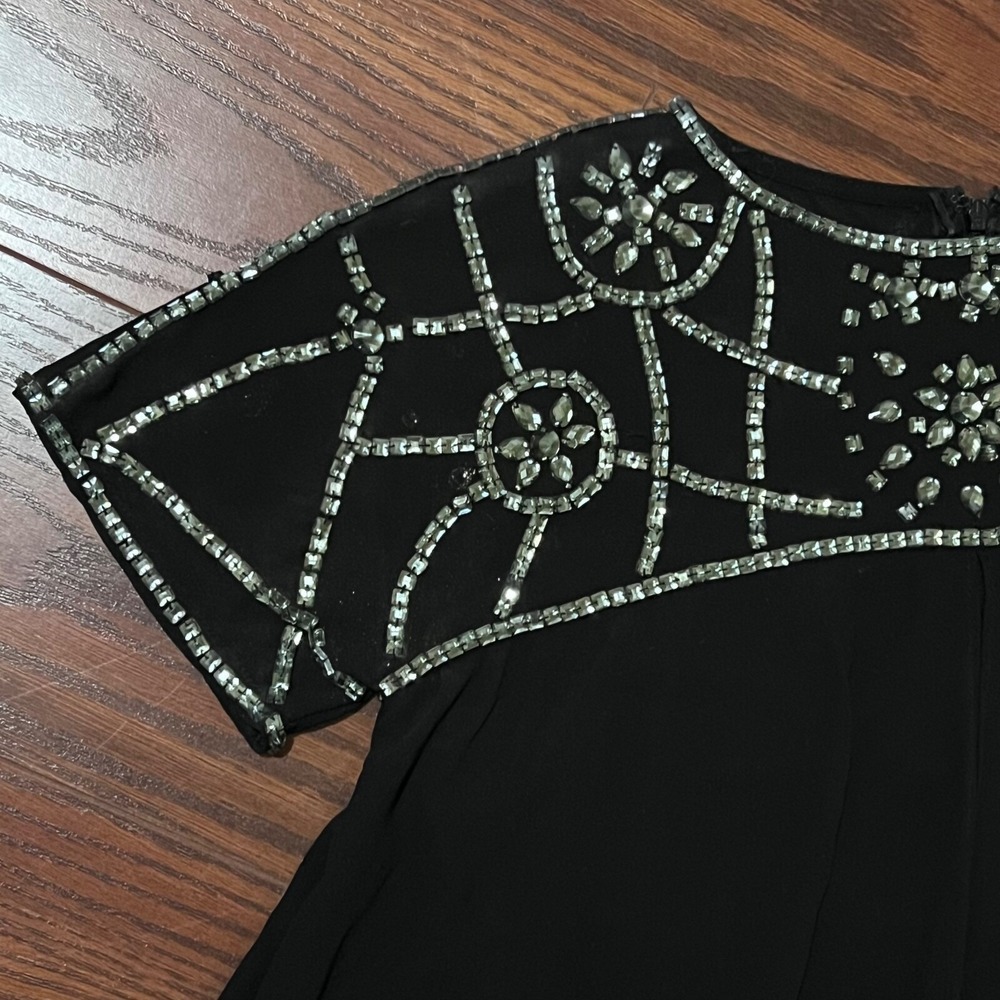 Gianni Bini Black Embellished Swing Blouse Crystal Beaded Cocktail Party Top S
